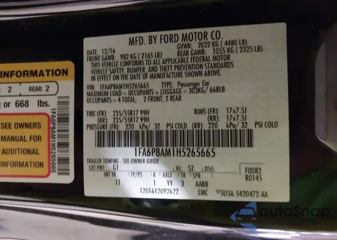 2017 Ford Mustang V6 from USA, damaged, VIN 1FA6P8AM1H5265665